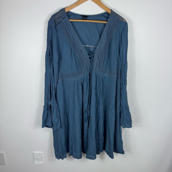 Torrid Gauze Lace Up Skater Dress Women’s Size 2X 18-20 Blue Bohemian Boho Flowy - Picture 2 of 11